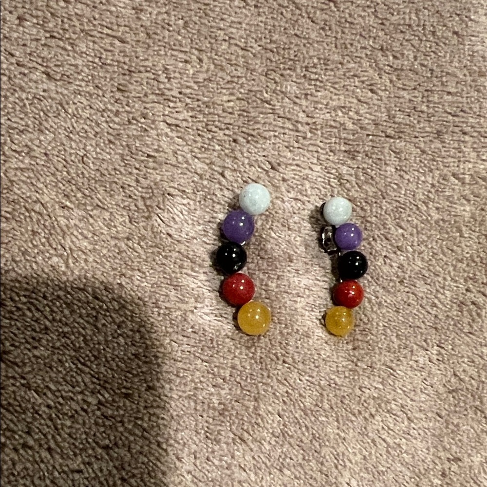 Jade of Yesteryear Colorful Genuine Jade Beaded Earrings, Sterling Silver.